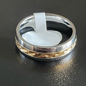 6mm gold center titanium steel silver ring